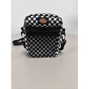 Dickies Crossbody Bag Black and White Checked Small Adjustable Strap And Zippers